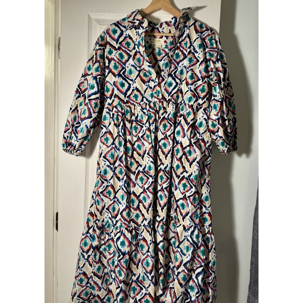 Anthropologie Maeve Bettina Shirt Dress XS Geometric Patterned Trippy Slimming - Picture 5 of 11